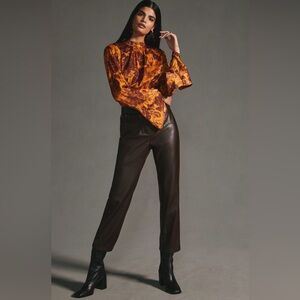 Anthropologie Orange and Brown Floral Blouse